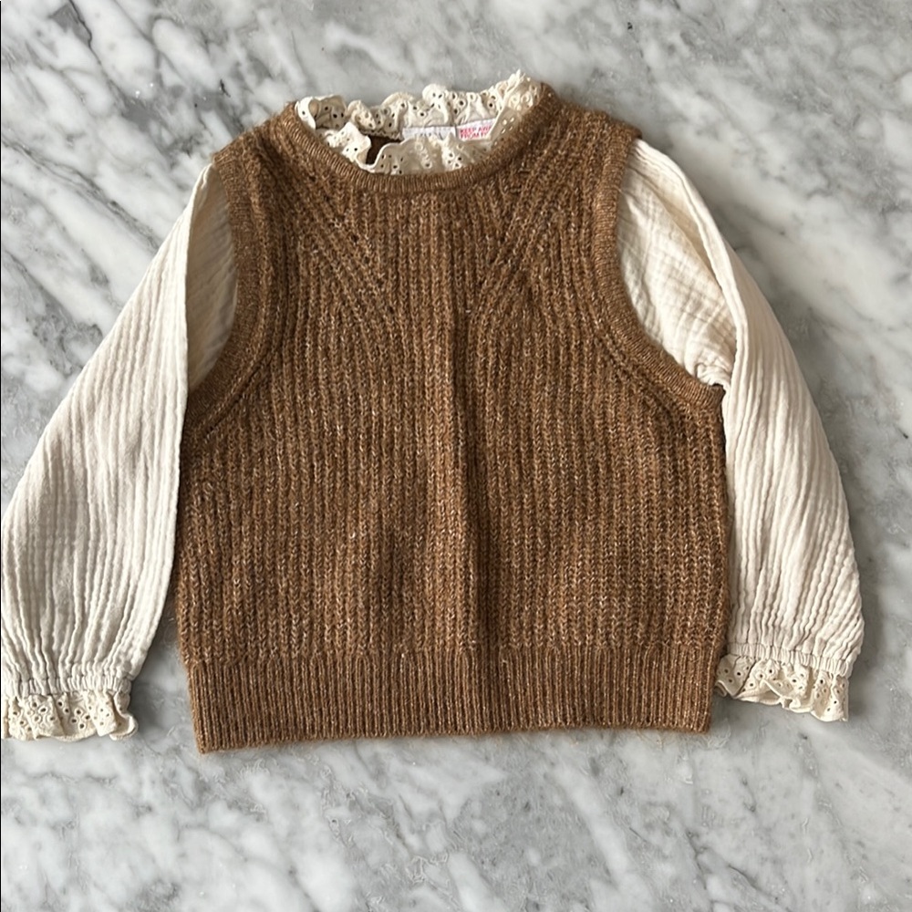 Zara Brown and Cream Knit Sweater